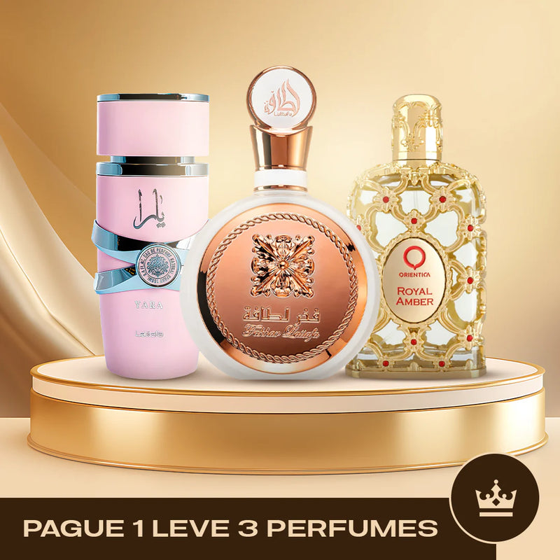 Lattafa Yara, Fahkhar e Royal Amber 100ml – Pague 1 Leve 3 (Somente Hoje!)